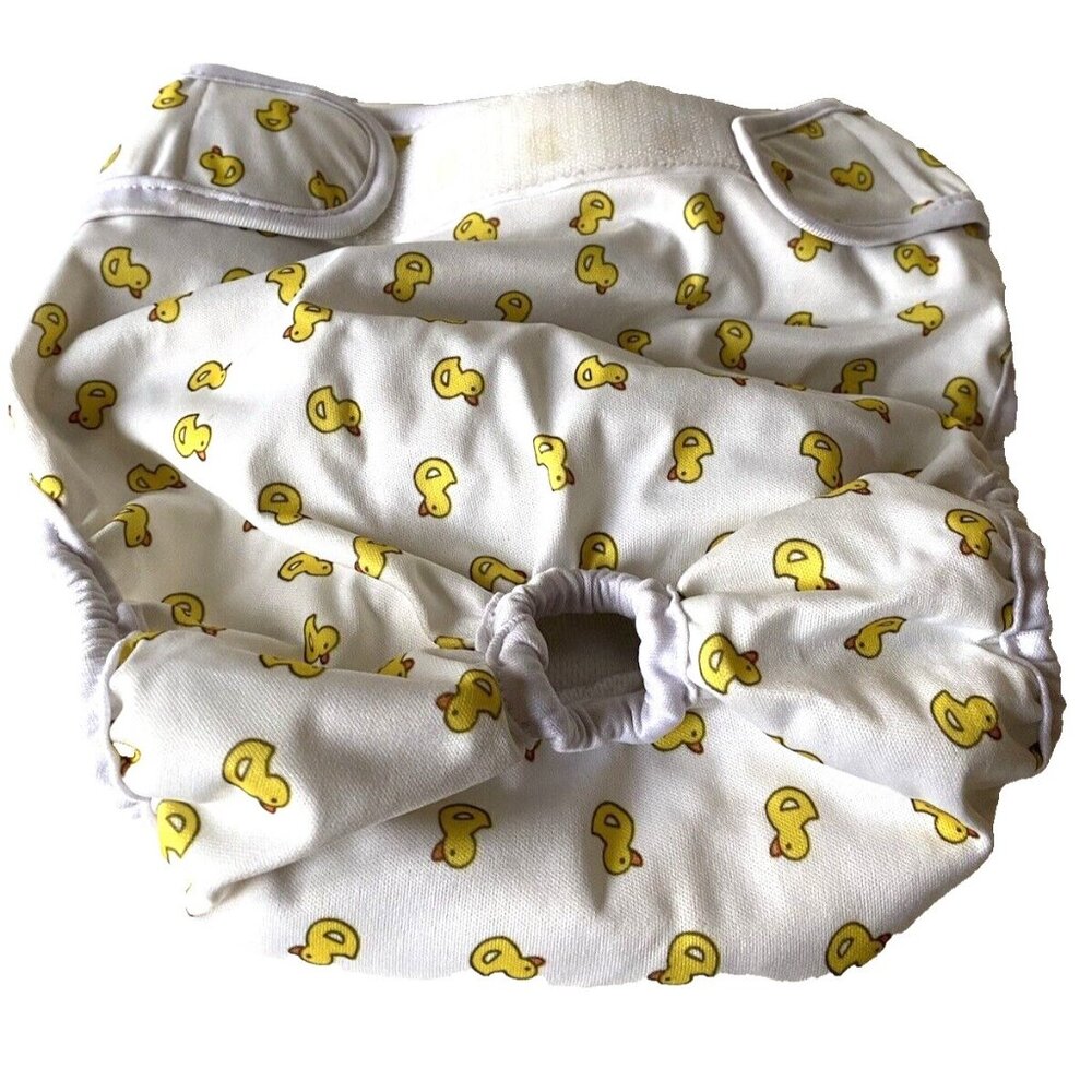 Reusable Female Dog Diapers with Tail Hole, Cute Yellow Duck Pattern, Pre-Owned